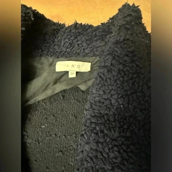 Iro Faux Shearling Piacie Jacket Oversized Navy Snap Front Heavy Pockets Size 34 - Picture 4 of 12